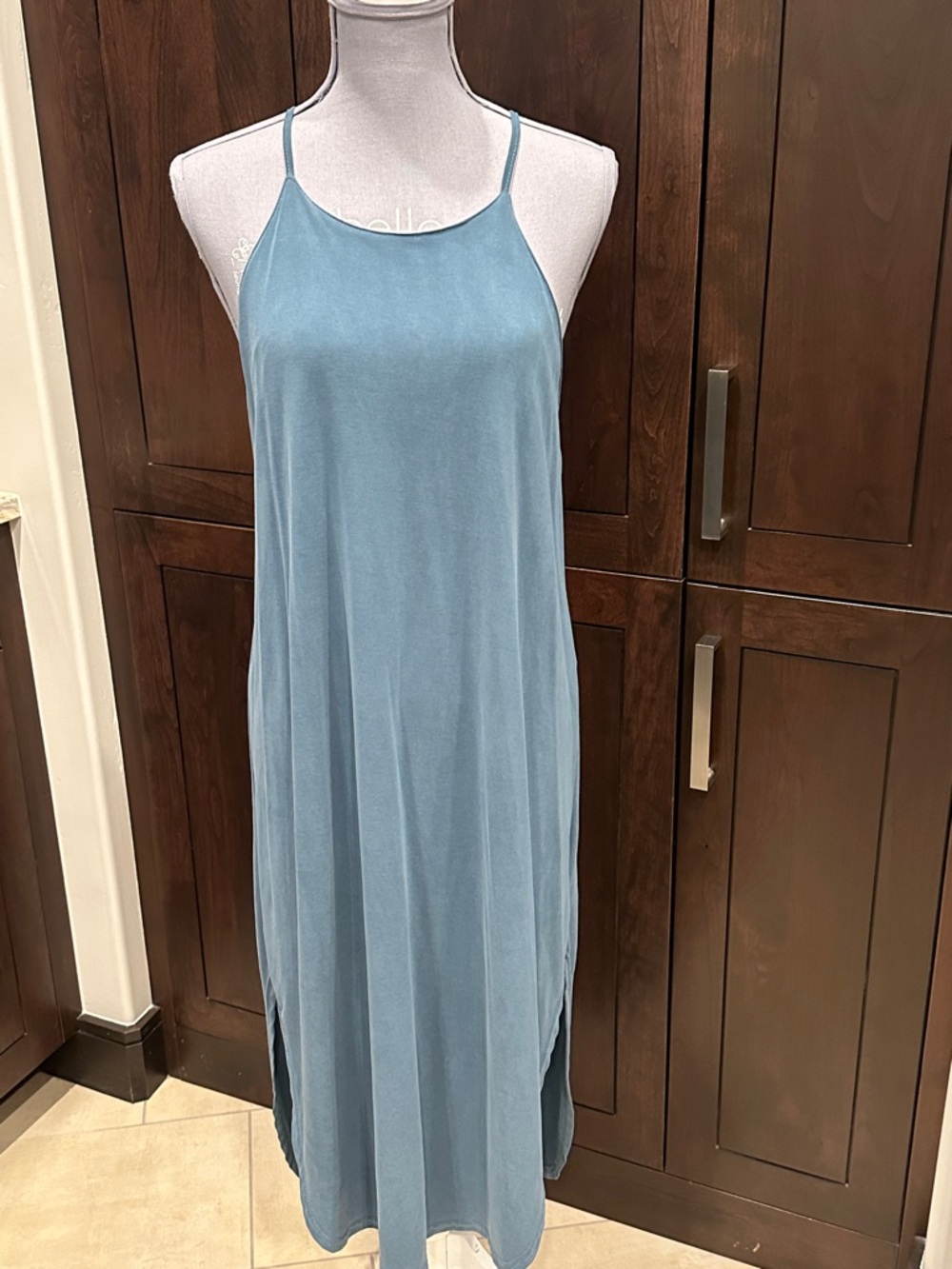 Dusty Blue Halter Slip Maxi Dress